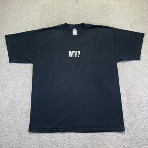 Vintage WTF? t Shirt Mens XL Black Faded Graphic Tee Gildan Skate Grunge Y2k